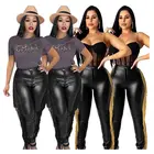 1019M083 new black color stretch tassel PU pencil trouser Latest Woman Fashion Clothing pants