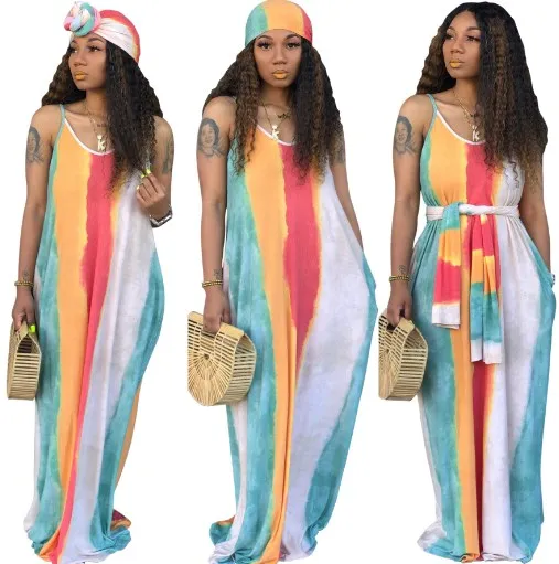Ladies Long Striped Multi-Color Outfits Stitching Beach Sexy Loose Halter Dresses Colorful Sleeveless Maxi Dress for women, 5 colors
Ladies Long Striped Multi-Color Outfits Stitching Beach Sexy Loose Halter Dresses Colorful Sleeveless Maxi Dress for women, 5 colors