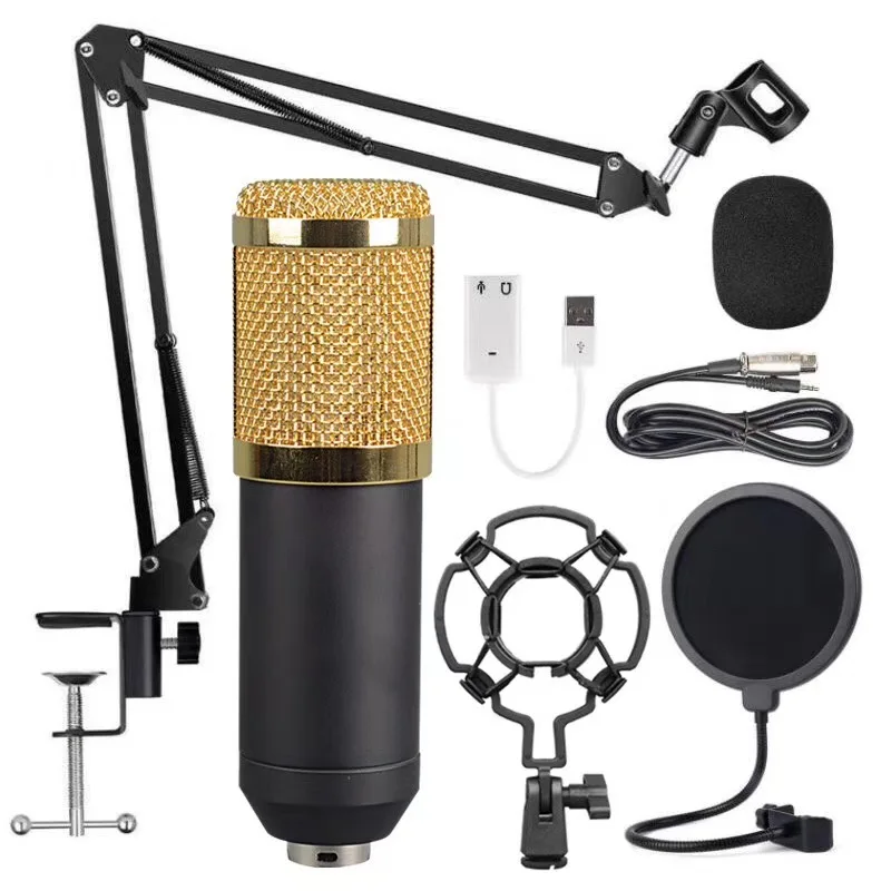 BM 800 studio condenser microphone full set with sound card shock mount and arm stand, Black/pink/gold
BM 800 studio condenser microphone full set with sound card shock mount and arm stand, Black/pink/gold
