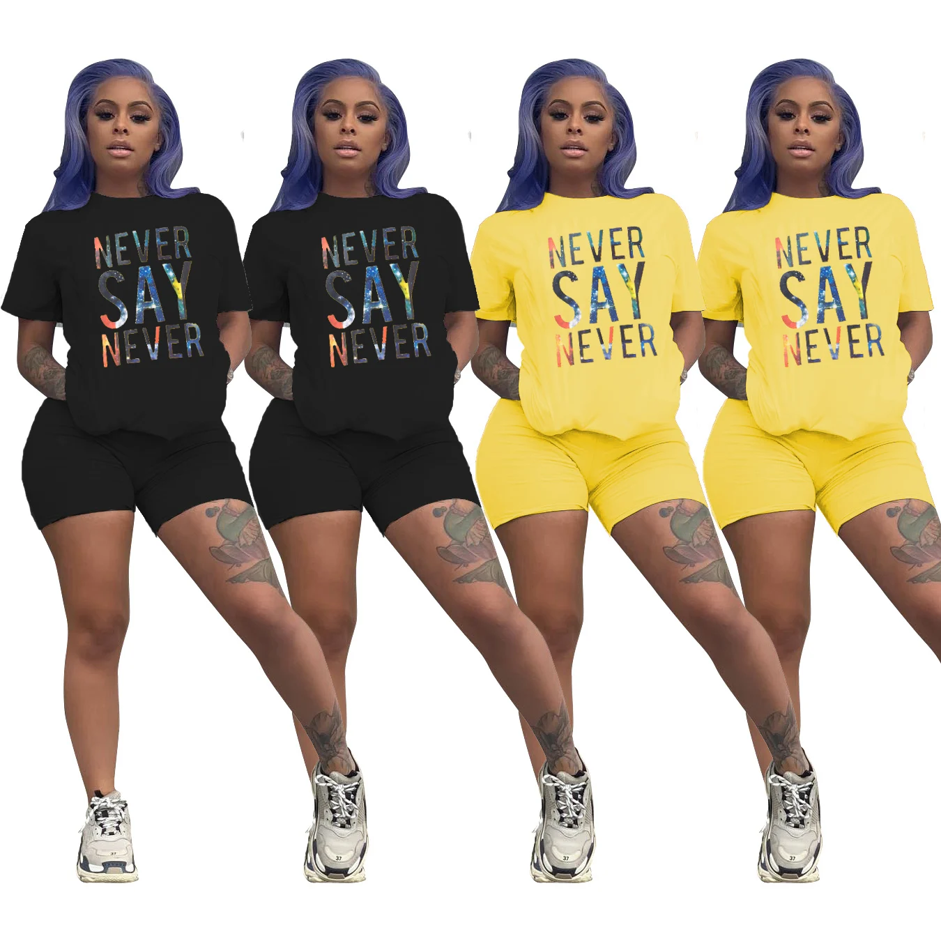 F21768A hot sale women's fashion casual solid color starry letter printing short sleeve two-piece set women suit, Yellow , black
F21768A hot sale women's fashion casual solid color starry letter printing short sleeve two-piece set women suit, Yellow , black