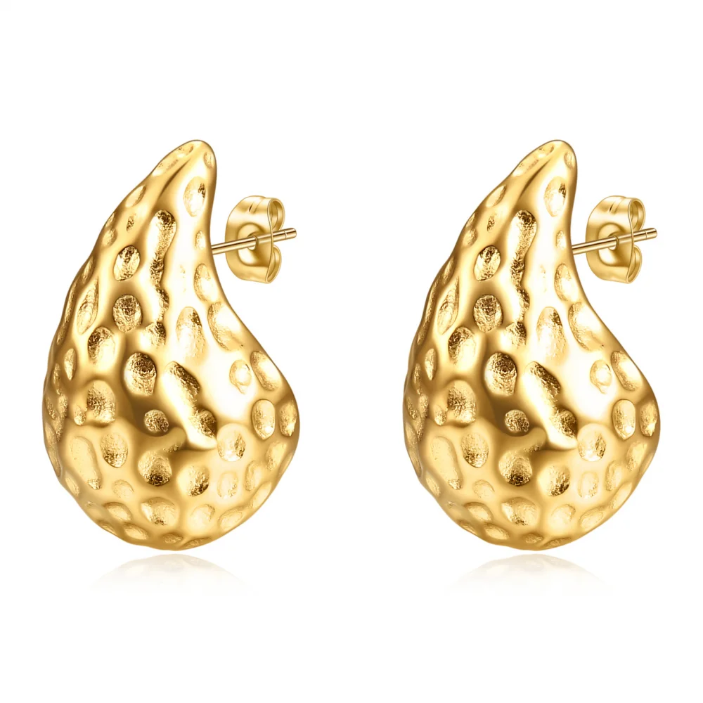 New Waterproof Chunky Statement Women Jewelry Gold Plated Stainless Steel Hammered Water Tear Drop Earrings
New Waterproof Chunky Statement Women Jewelry Gold Plated Stainless Steel Hammered Water Tear Drop Earrings