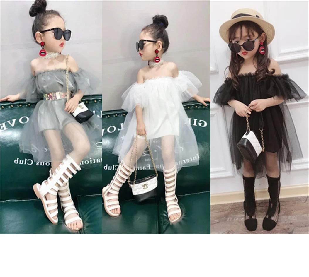 New fashion Girls summer off shoulder solid tulle princess dress clothing for kids, Picture shows
New fashion Girls summer off shoulder solid tulle princess dress clothing for kids, Picture shows