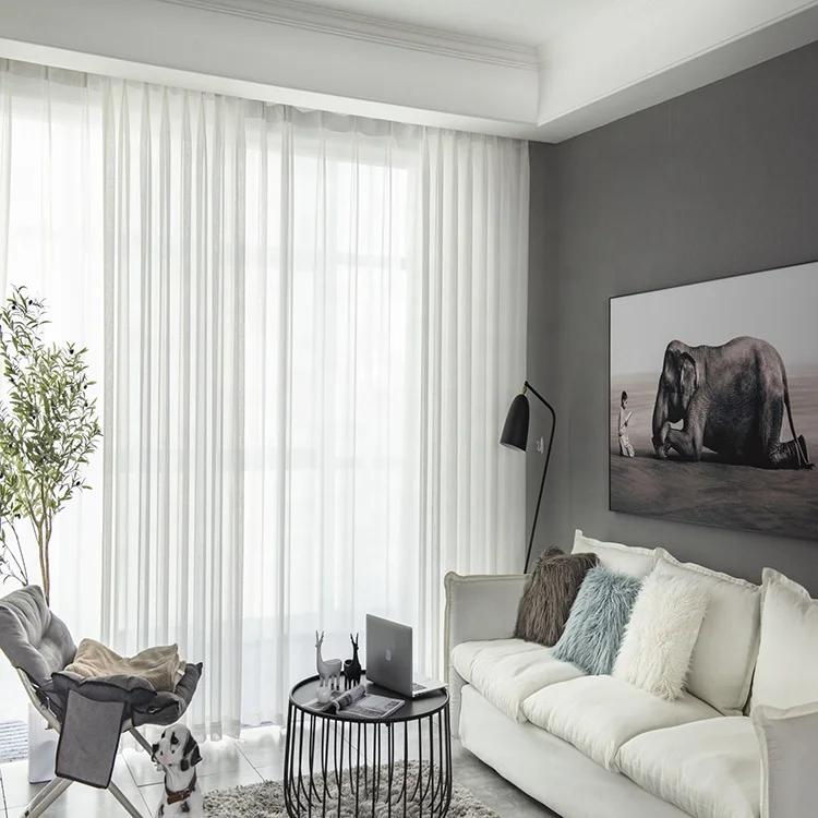 Modern Style 100% Polyester White Color Window Gauze Curtain
