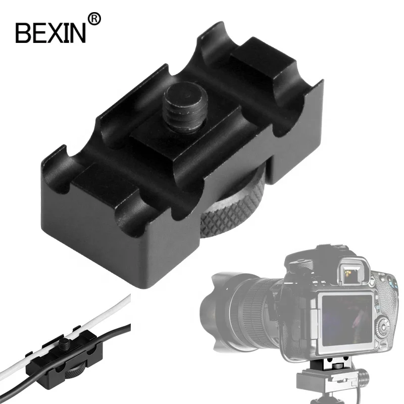 

Aluminum alloy DSLR camera camcorder USB data cables protected fastener 4 line slots fixing base and 1/4 mount for tripod head