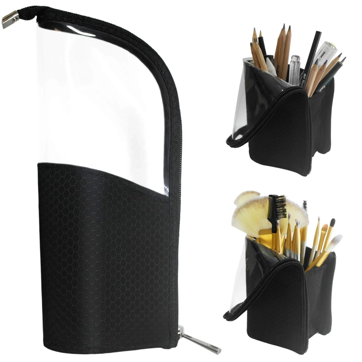 Black Makeup Brush Holder, Quality Clear Plastic Zipper Pouch Portable Waterproof Dust-Free Stand-Up Toiletry Bag with Divider
Black Makeup Brush Holder, Quality Clear Plastic Zipper Pouch Portable Waterproof Dust-Free Stand-Up Toiletry Bag with Divider