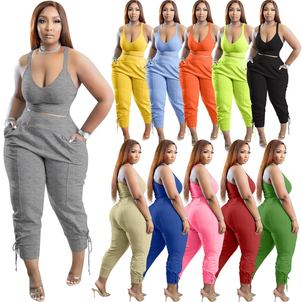 Women's 2 Piece Outfits Candy Color V Neck Tops Long Pants Two Piece Summer Clothing Set with Pockets
Women's 2 Piece Outfits Candy Color V Neck Tops Long Pants Two Piece Summer Clothing Set with Pockets