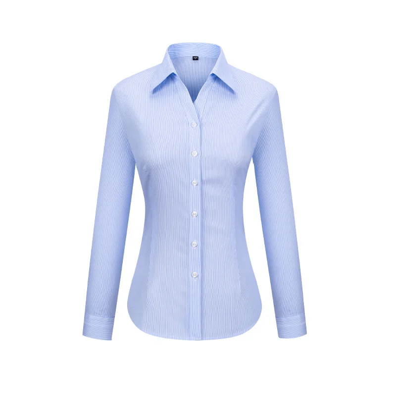 RTS 100% Cotton Women's Blue White Striped Poplin Business Formal Shirt Long Sleeve Non Iron v-neck Dress Shirt For Women
RTS 100% Cotton Women's Blue White Striped Poplin Business Formal Shirt Long Sleeve Non Iron v-neck Dress Shirt For Women