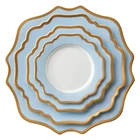 New Design Luxury Gold Sky Blue Ceramic Porcelain Plates Dishes Dinner Dinnerware Set