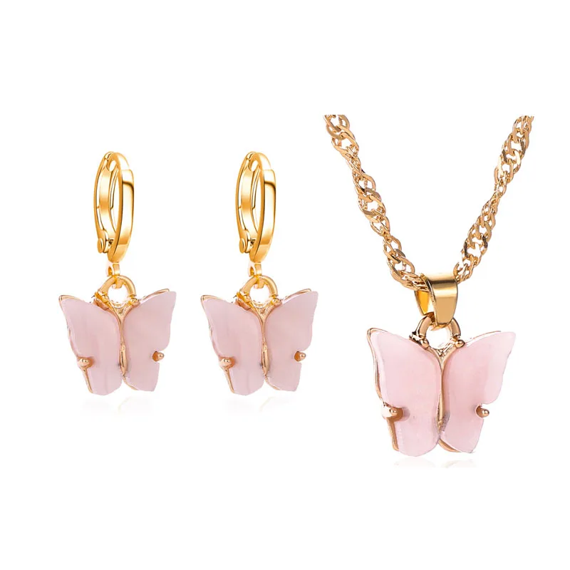 Fashion trendy accessories earrings necklace acrylic butterfly charm pendant gold blue pink butterfly jewelry set
Fashion trendy accessories earrings necklace acrylic butterfly charm pendant gold blue pink butterfly jewelry set