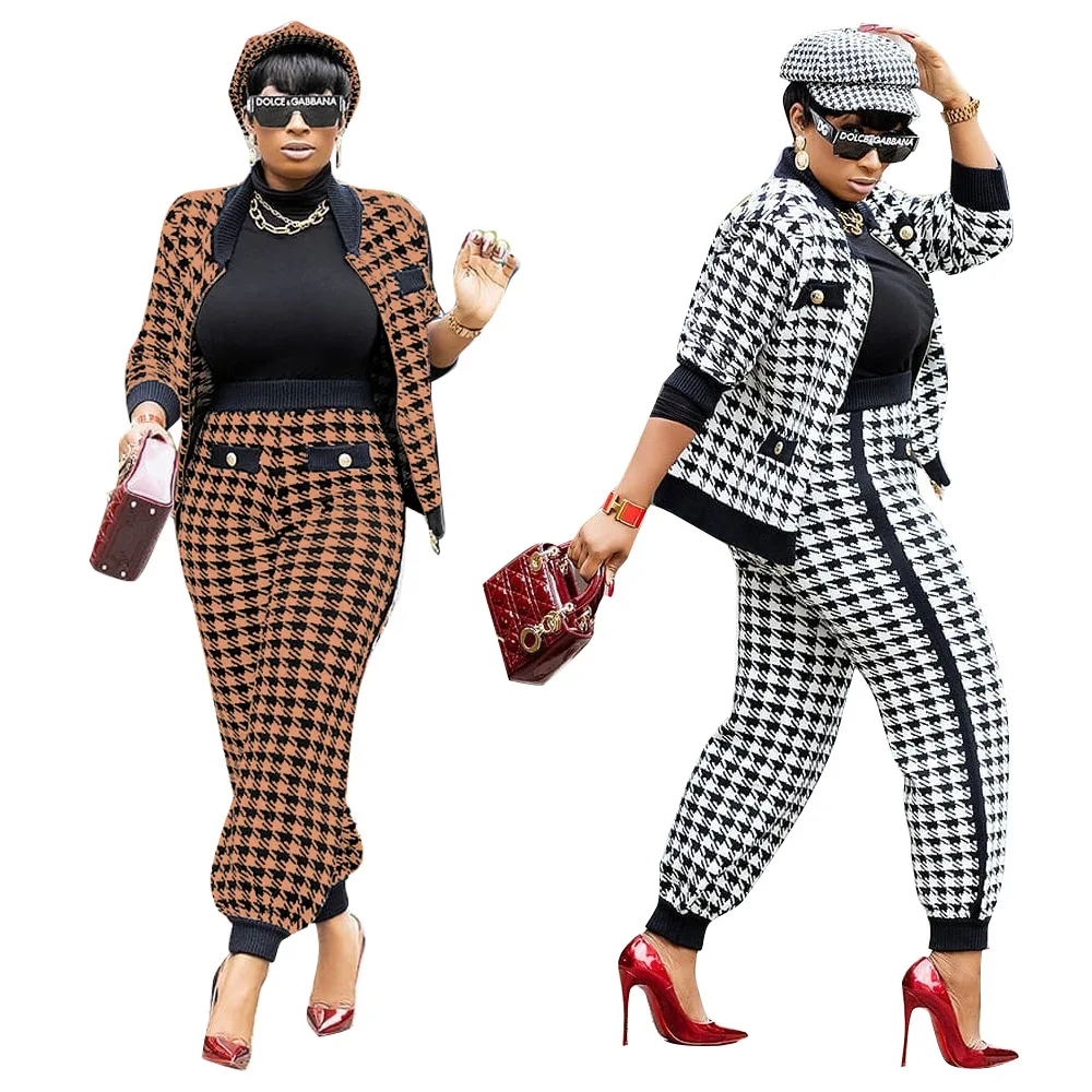 2021 fashion houndstooth knitted cardigan sweater jacket Winter Set casual long sleeve winter 2 piece sets for women
2021 fashion houndstooth knitted cardigan sweater jacket Winter Set casual long sleeve winter 2 piece sets for women