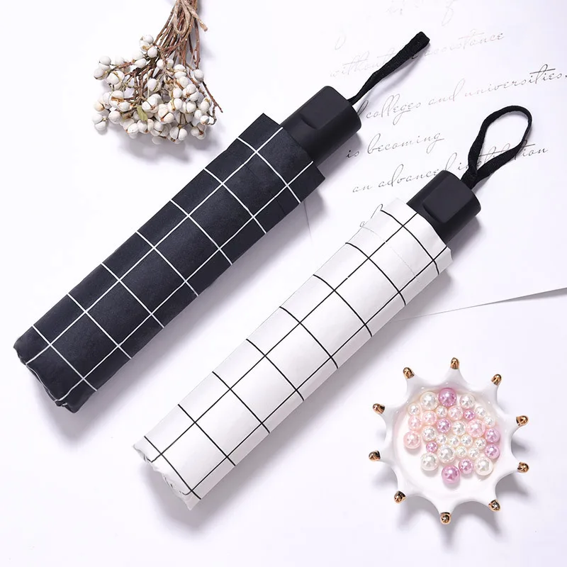 Folding uv - proof checked umbrella rain - proof Vinyl umbrella, Colorful