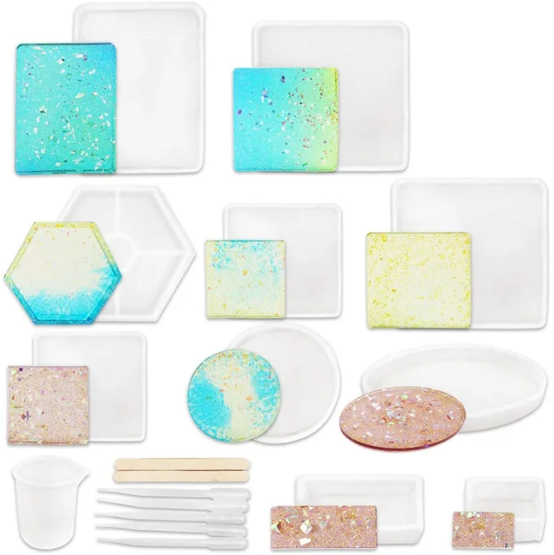 Amazon Hot Sale Silicone Resin Mold Various Shapes mold with Mixing Cups, Wood Sticks and Droppers for Resin Soap, Transparent white
Amazon Hot Sale Silicone Resin Mold Various Shapes mold with Mixing Cups, Wood Sticks and Droppers for Resin Soap, Transparent white