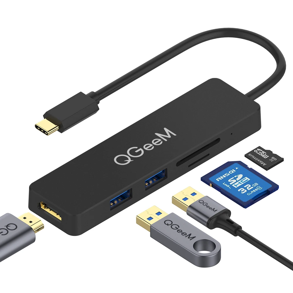 USB C Hub QGeeM 5 in 1 Hub USB C to HDMI 4K Adapter SD/TF Card Reader Compatible with MacBook Pro 2018 ipad Pro, ChromeBook, Black
USB C Hub QGeeM 5 in 1 Hub USB C to HDMI 4K Adapter SD/TF Card Reader Compatible with MacBook Pro 2018 ipad Pro, ChromeBook, Black