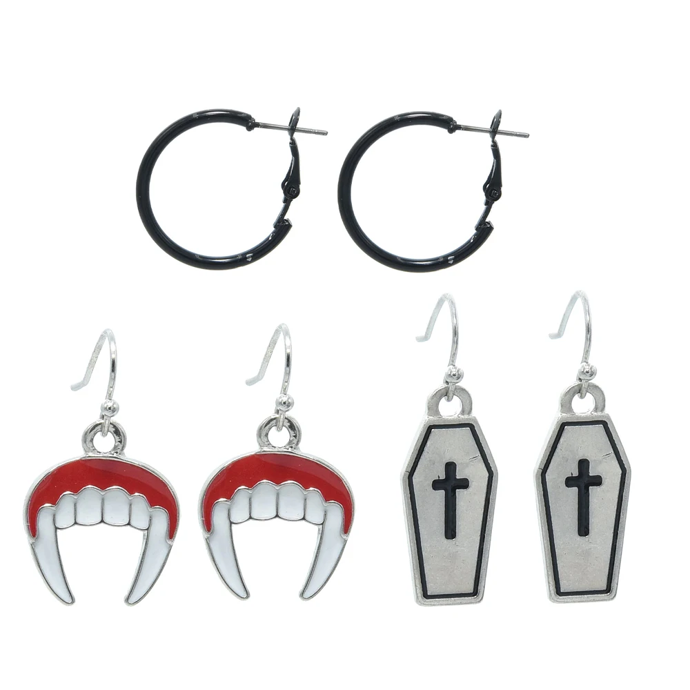 Veijer Girls Halloween Vampire Earrings Set Vampire Teeth Coffin Dangle Black Hoop Earrings Wholesale, Multi
Veijer Girls Halloween Vampire Earrings Set Vampire Teeth Coffin Dangle Black Hoop Earrings Wholesale, Multi