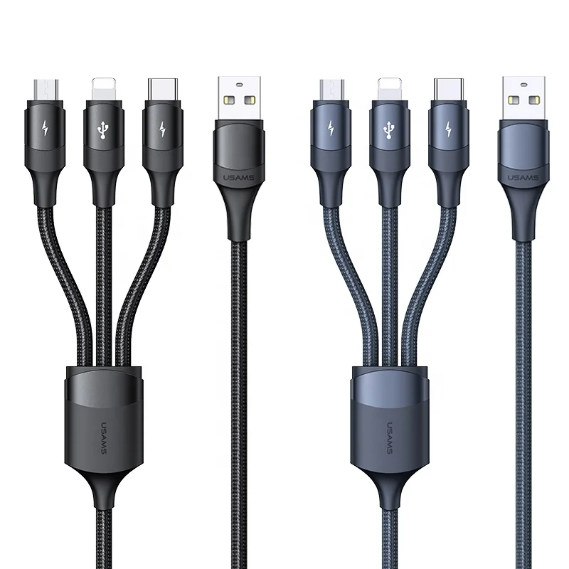 USAMS 2021 Wholesale SJ515 3 In 1 Aluminum Alloy TPE Material Charging Data Cable For Mobile Phone Use, Black / blue
USAMS 2021 Wholesale SJ515 3 In 1 Aluminum Alloy TPE Material Charging Data Cable For Mobile Phone Use, Black / blue