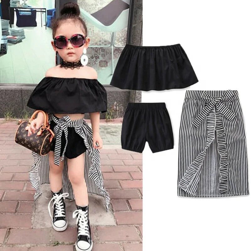 2-7T Toddler Girl Clothes Little Child Kid Girls Off Shoulder Crop Tops+Shorts+Striped Skirts Outfit Clothes Set, As picture
2-7T Toddler Girl Clothes Little Child Kid Girls Off Shoulder Crop Tops+Shorts+Striped Skirts Outfit Clothes Set, As picture