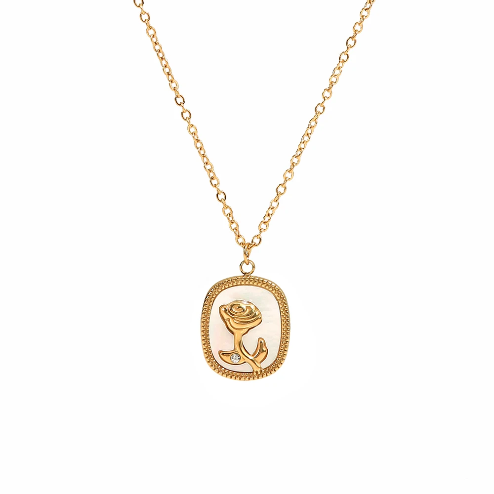 New Arrival Stainless Steel Square Rose Necklace Gift Mother of Shell Pearl Flower Signet Pendant Necklace
New Arrival Stainless Steel Square Rose Necklace Gift Mother of Shell Pearl Flower Signet Pendant Necklace