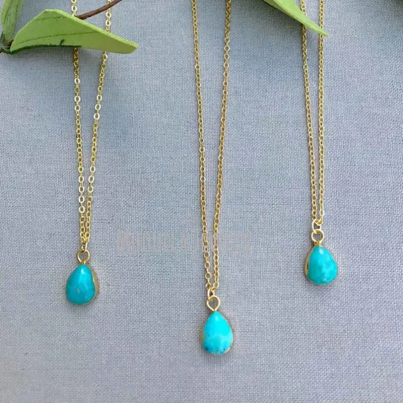 

NM36564 Stone Raw Small Teardrop Turquoise Necklace Minimalist 14k Gold Filled Necklace Turquoise Pendant Charm Boho Turquoise