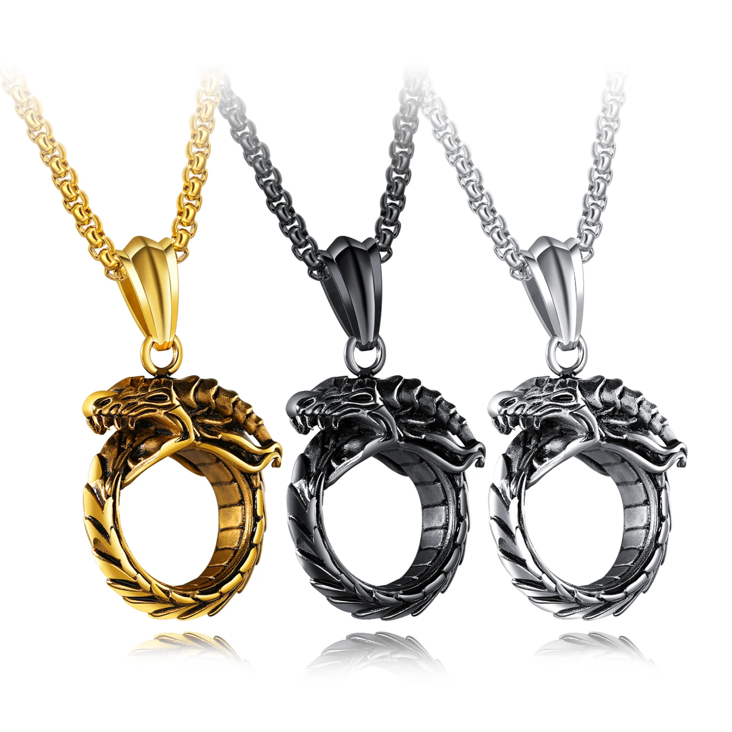 Men Ouroboros Rattlesnake Stainless Steel Jewelry Creative Circle Dragon Necklace Gift, Siver,steel corol, gold, rose gold,customized
Men Ouroboros Rattlesnake Stainless Steel Jewelry Creative Circle Dragon Necklace Gift, Siver,steel corol, gold, rose gold,customized