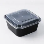 Wholesale take away 650 750 1000 ml black transparent PP plastic square disposable food lunch box container