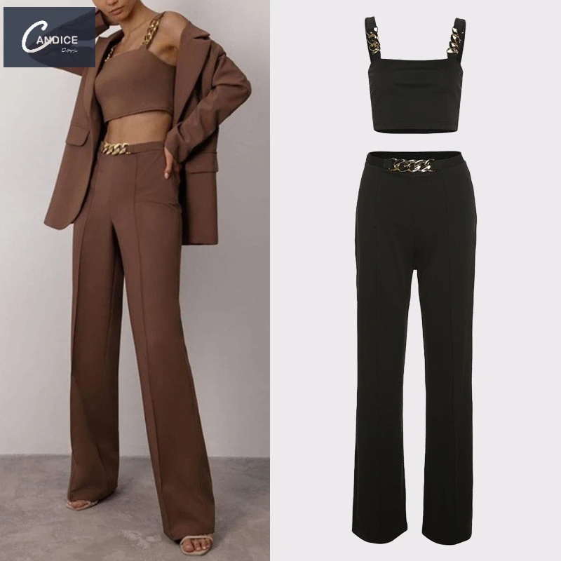 Candice high quality fashion solid color halter top spring black womens clothing two piece pants set women
Candice high quality fashion solid color halter top spring black womens clothing two piece pants set women