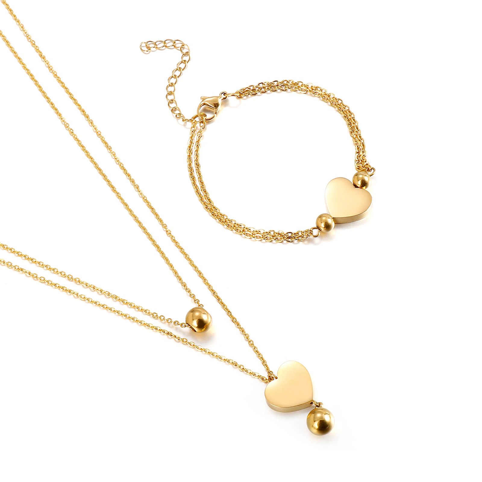 Wholesale Fashion Gold Plated Heart Bead Stainless Steel Bracelet Necklace Women Set, Steel/gold
Wholesale Fashion Gold Plated Heart Bead Stainless Steel Bracelet Necklace Women Set, Steel/gold