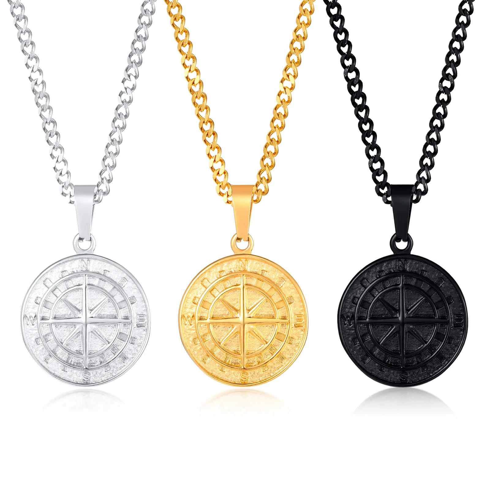 Poya Mens Black Silver 18K Gold Plated Circle Coin Shaped Stainless Steel Pendant Compass Necklace
Poya Mens Black Silver 18K Gold Plated Circle Coin Shaped Stainless Steel Pendant Compass Necklace