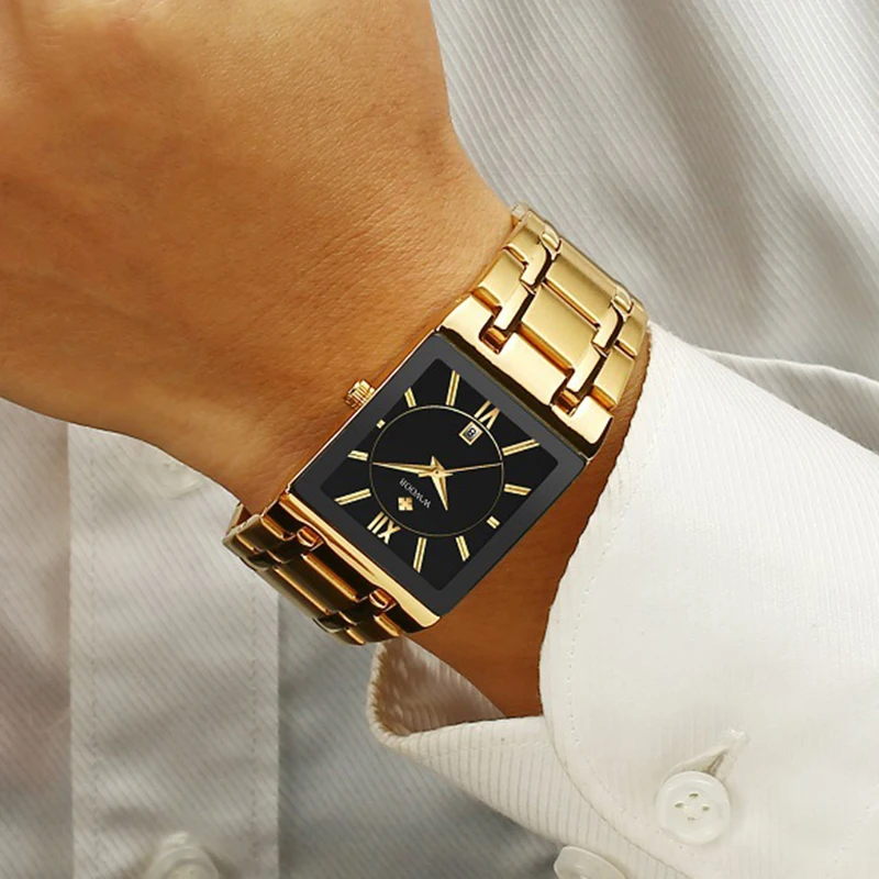 Rectangle Gold Watch Men Wrist Business Golden Quartz Watches Stainless Steel Strap
Rectangle Gold Watch Men Wrist Business Golden Quartz Watches Stainless Steel Strap