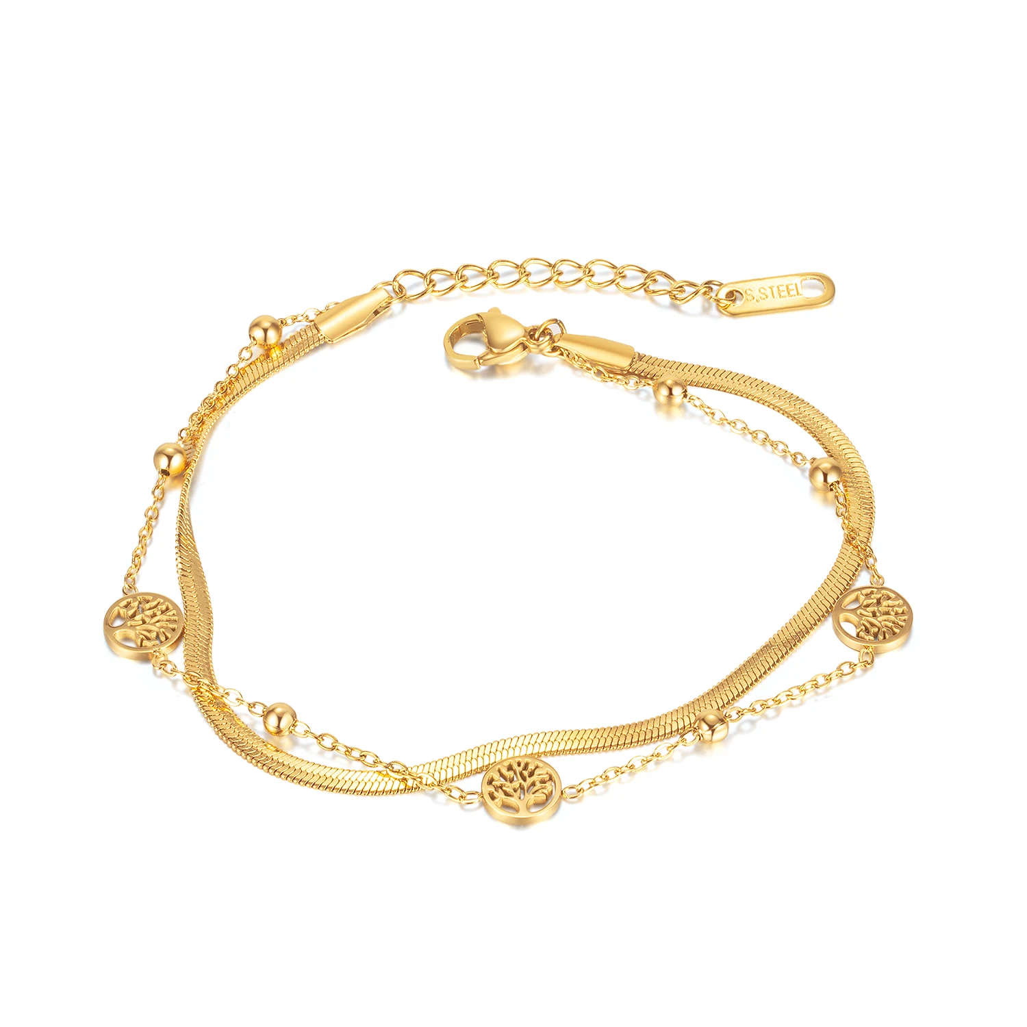 Fashion plated 18K gold double layer snake bone chain jewelry Life Tree stainless steel bracelets women
Fashion plated 18K gold double layer snake bone chain jewelry Life Tree stainless steel bracelets women