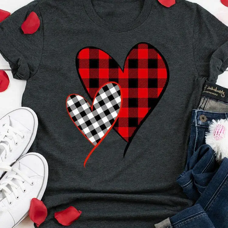 Women's Valentine's Day Women's Tops Plaid Stitching Heart Print Pattern Round Neck Short Sleeve T-shirt, Picture color
Women's Valentine's Day Women's Tops Plaid Stitching Heart Print Pattern Round Neck Short Sleeve T-shirt, Picture color