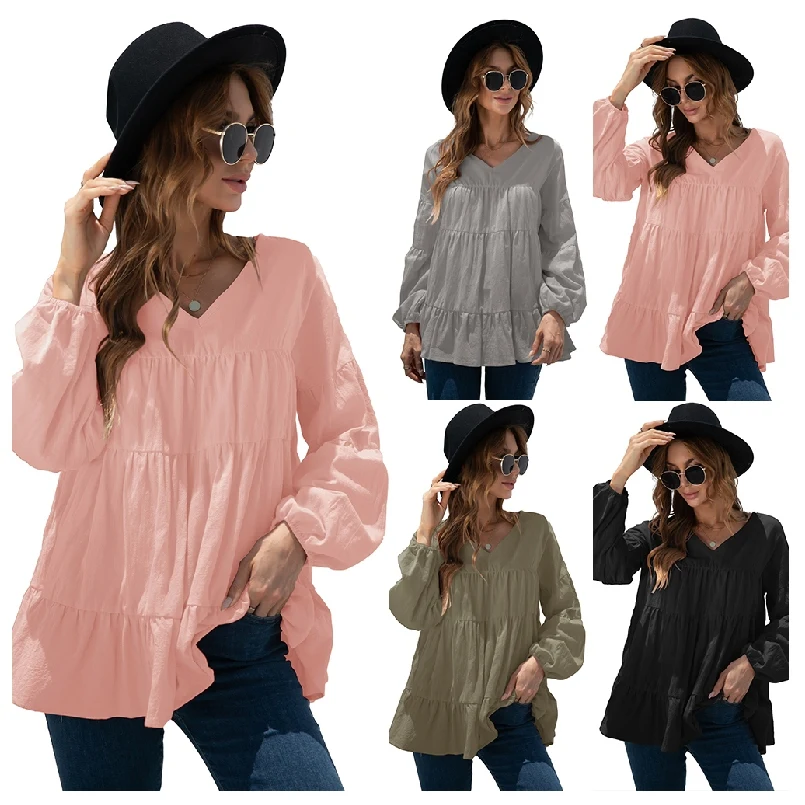 Fashion Design cute lantern sleeves V-neck Blouse Clothing Casual Quantity Autumn women tops, Multicolor
Fashion Design cute lantern sleeves V-neck Blouse Clothing Casual Quantity Autumn women tops, Multicolor