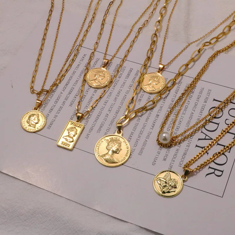 18K Real Gold Plated 316L Stainless Steel Necklace Jewelry Portrait Mary Coin Venus Layered Engrave Pendant Necklace For Women
18K Real Gold Plated 316L Stainless Steel Necklace Jewelry Portrait Mary Coin Venus Layered Engrave Pendant Necklace For Women