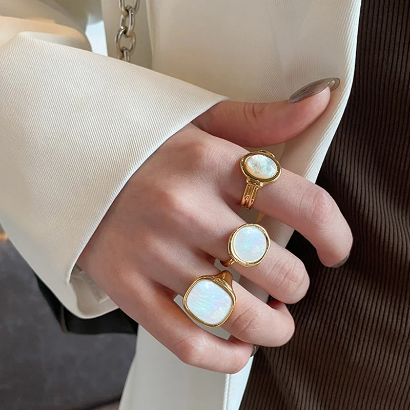 Minimalist punk jewelry adjustable open white Fritillary geometric square charm finger rings for women
Minimalist punk jewelry adjustable open white Fritillary geometric square charm finger rings for women