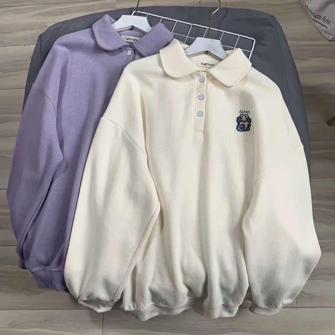 Factory Direct Spring New Style Cotton Polo Collar Embroidery Frog Loose Long-sleeved Student Women's Sweater, Customized color
Factory Direct Spring New Style Cotton Polo Collar Embroidery Frog Loose Long-sleeved Student Women's Sweater, Customized color
