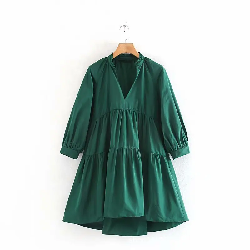 2021 Hot Selling Vintage Women Dresses V-Neck Slim Pleated Dresses Solid Loose Casual Dresses, Green
2021 Hot Selling Vintage Women Dresses V-Neck Slim Pleated Dresses Solid Loose Casual Dresses, Green