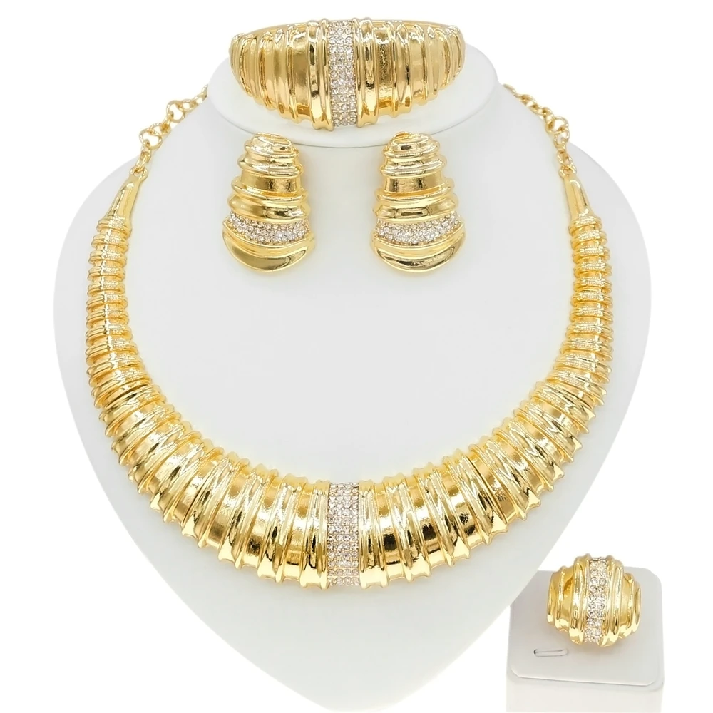 Wholesale high quality elegant italian gold plated rings earrings necklace bangle fashion women jewelry set
Wholesale high quality elegant italian gold plated rings earrings necklace bangle fashion women jewelry set