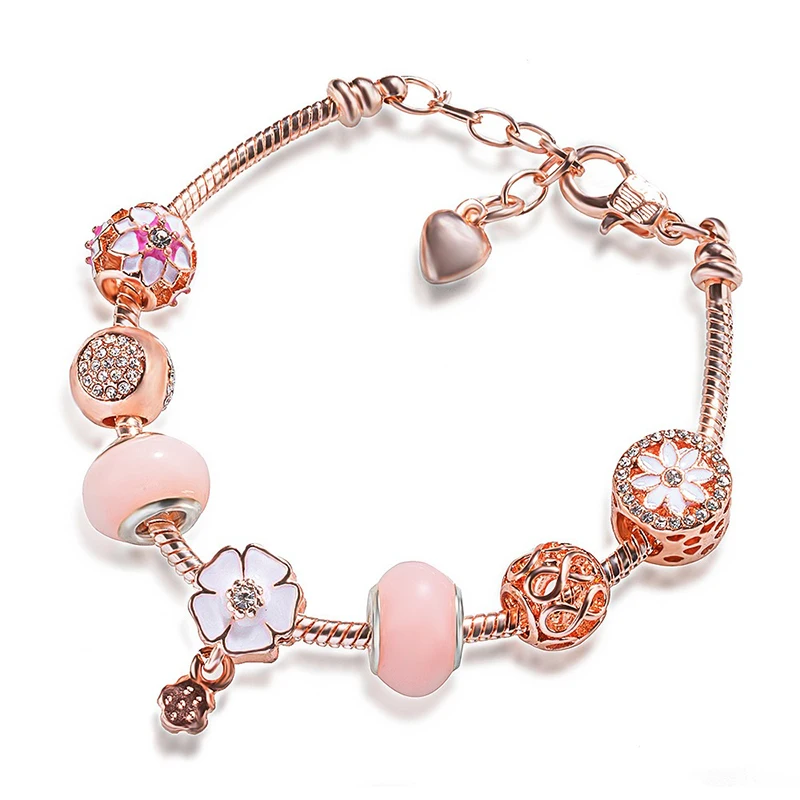 Pink Flower Diamond Beaded Bracelet Foreign Trade Gift Cherry Blossom Bracelet, Pink with rose gold
Pink Flower Diamond Beaded Bracelet Foreign Trade Gift Cherry Blossom Bracelet, Pink with rose gold