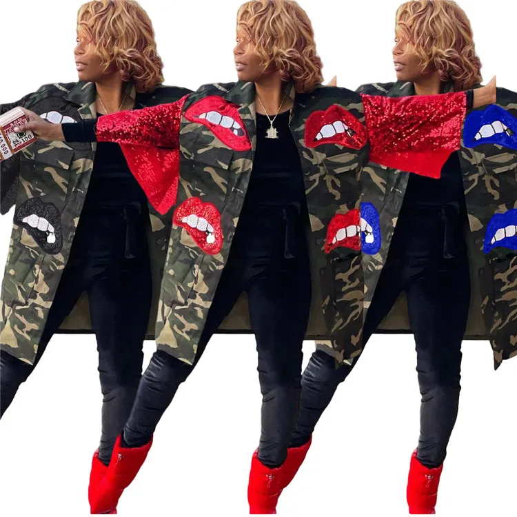 2022 Trendy Ladies Casual Coat Camouflage Lips Sequin Patchwork 3xl Plus Size Clothing Autumn Winter Women Camo Jacket, Picture
2022 Trendy Ladies Casual Coat Camouflage Lips Sequin Patchwork 3xl Plus Size Clothing Autumn Winter Women Camo Jacket, Picture
