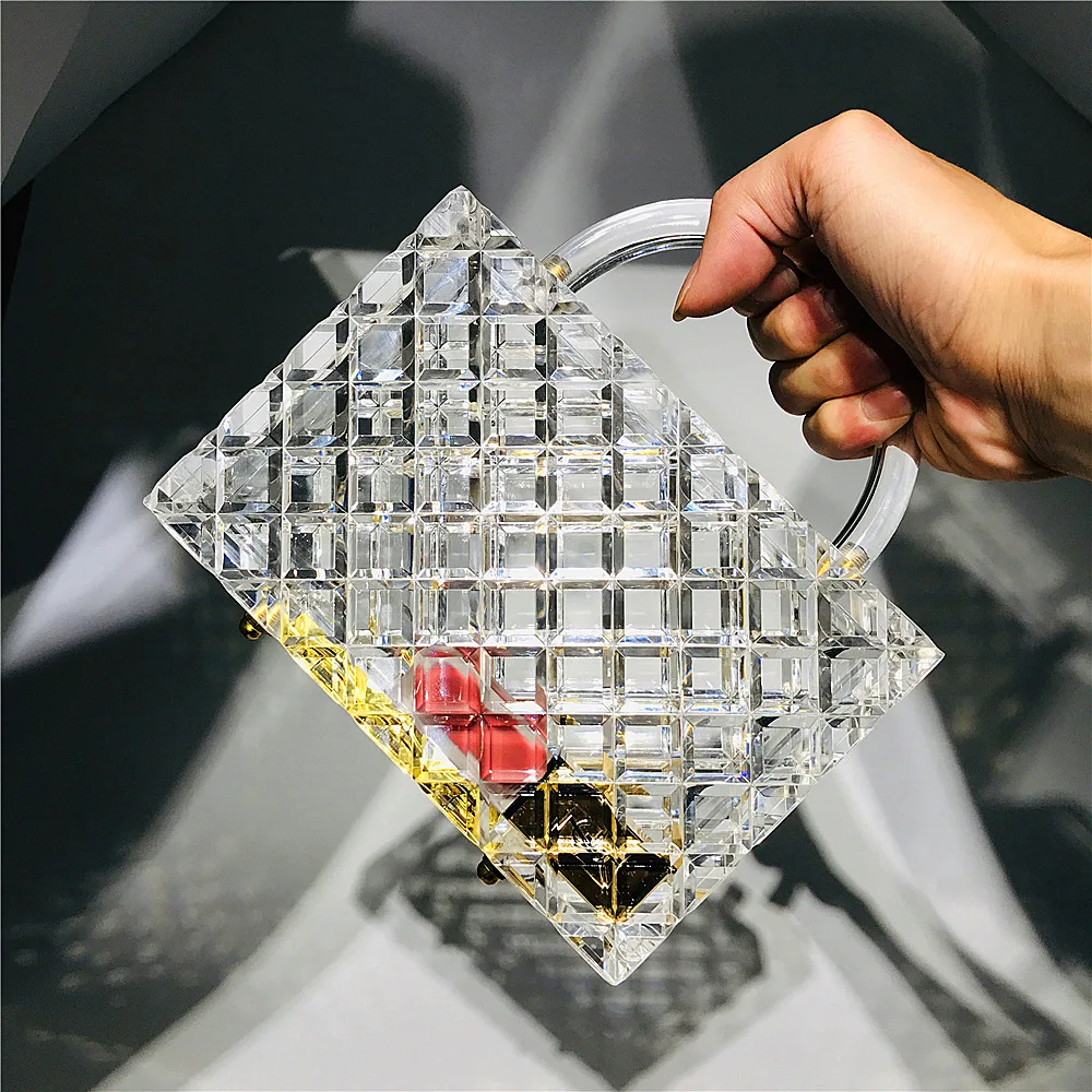 women super thick crystal acrylic clutch bag transparent checked wedding bridal evening purse hand bag 
women super thick crystal acrylic clutch bag transparent checked wedding bridal evening purse hand bag