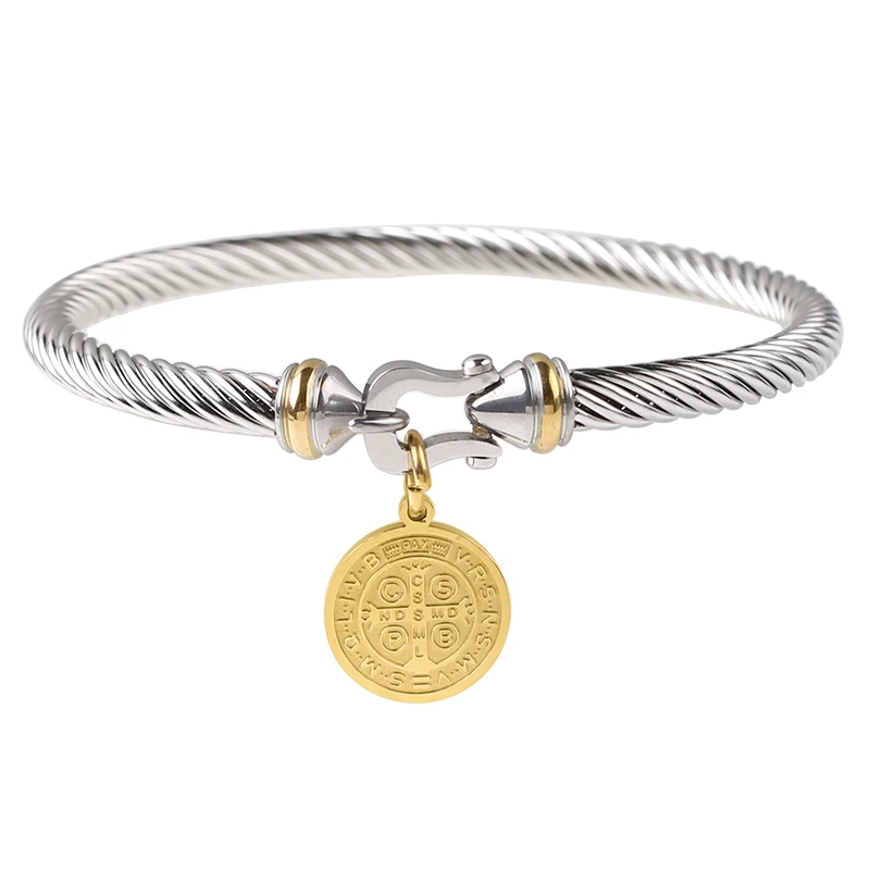 Hot Titanium Steel Round Horseshoe Buckle Jesus Pendant Stainless Steel Bracelet for Men Women
Hot Titanium Steel Round Horseshoe Buckle Jesus Pendant Stainless Steel Bracelet for Men Women