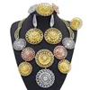 Yulaili Tri-color Rhinestone Pendant Big Necklace Earrings Bracelet Ring Dubai Gold Jewelry Sets For Women Wedding Access