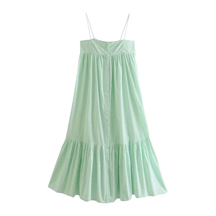 Bmurhmza2021 summer new fashion all in all women's wear stripe medium length suspender dress, Green
Bmurhmza2021 summer new fashion all in all women's wear stripe medium length suspender dress, Green
