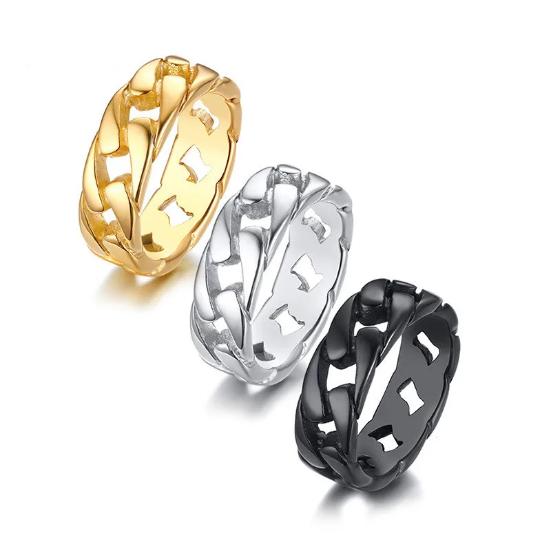 Punk Jewelry Stainless Steel Cuban Link Chain Finger Ring Hip Hop Curb Cuban Link Chain Wedding Band Ring
Punk Jewelry Stainless Steel Cuban Link Chain Finger Ring Hip Hop Curb Cuban Link Chain Wedding Band Ring