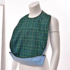 Disposable washable wholesale factory cheap polyester green checkers waterproof baby funny bibs for adults