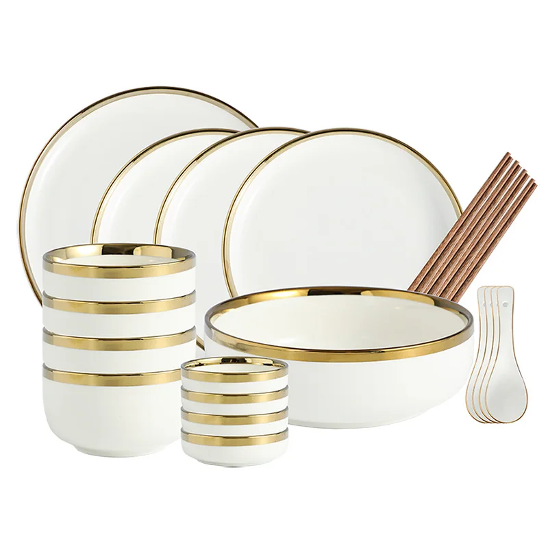 High Quality Wholesale Nirdic Style White Golden Edge Ceramic Bowl Modern Dinner Set
High Quality Wholesale Nirdic Style White Golden Edge Ceramic Bowl Modern Dinner Set