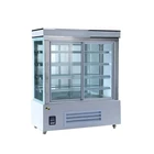 Cheap tall three sides glass vertical cake display cooler showcase refrigerated display cabinet