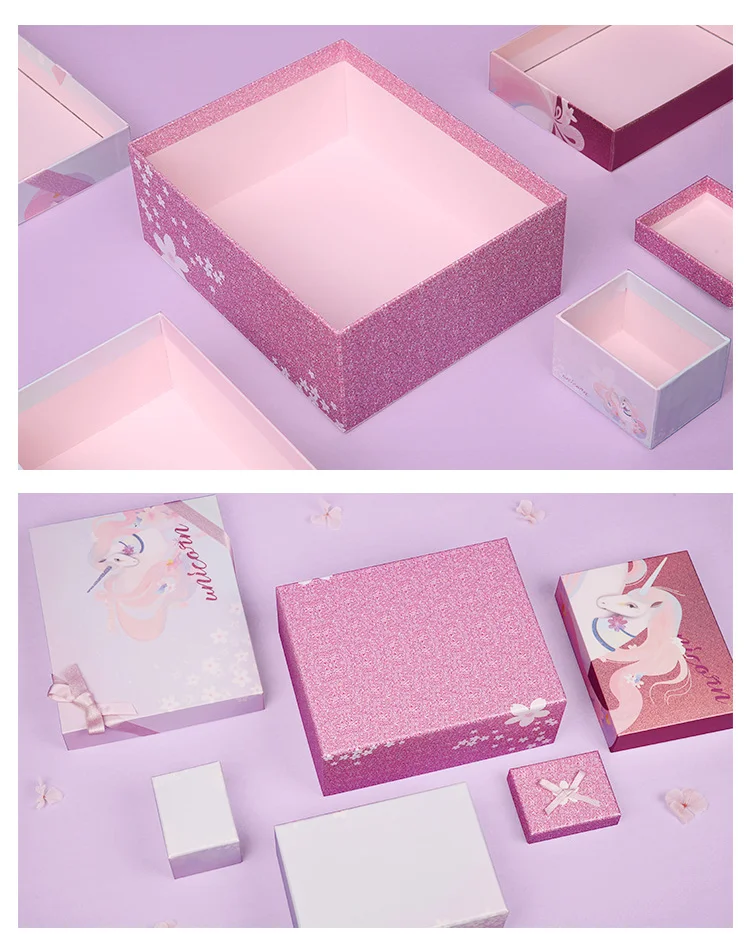 romantic unicorn pink paper packaging gift box for wedding