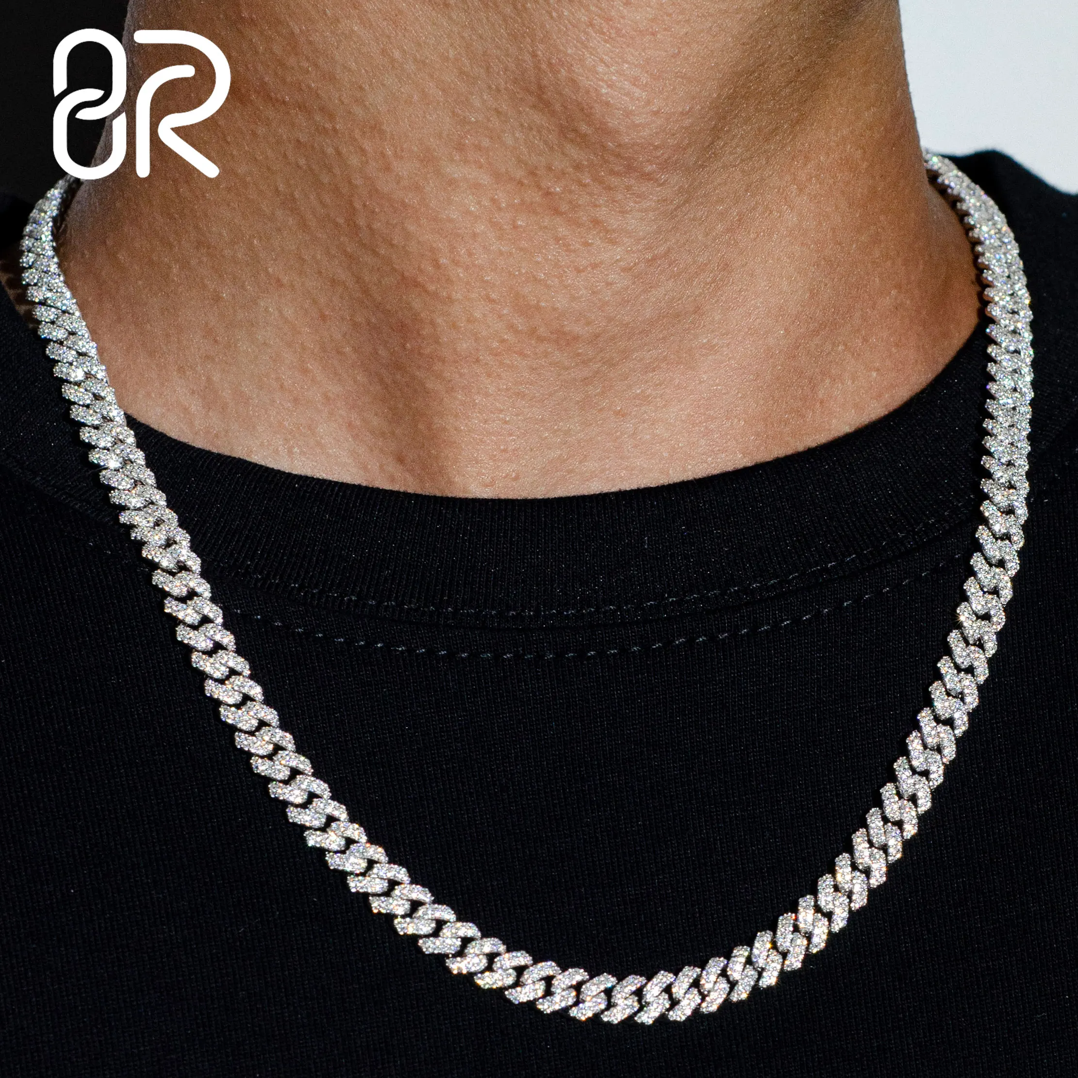 

Custom Logo Pass Diamond Tester Hip Hop Jewelry 925 Sterling Silver 6mm 8mm Iced Out VVS Cuban Link Moissanite Chain For Men