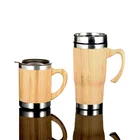 280ml/420ml Custom Logo Printed 304 Stainless Steel Double Wall Bamboo Water Cup with Handle