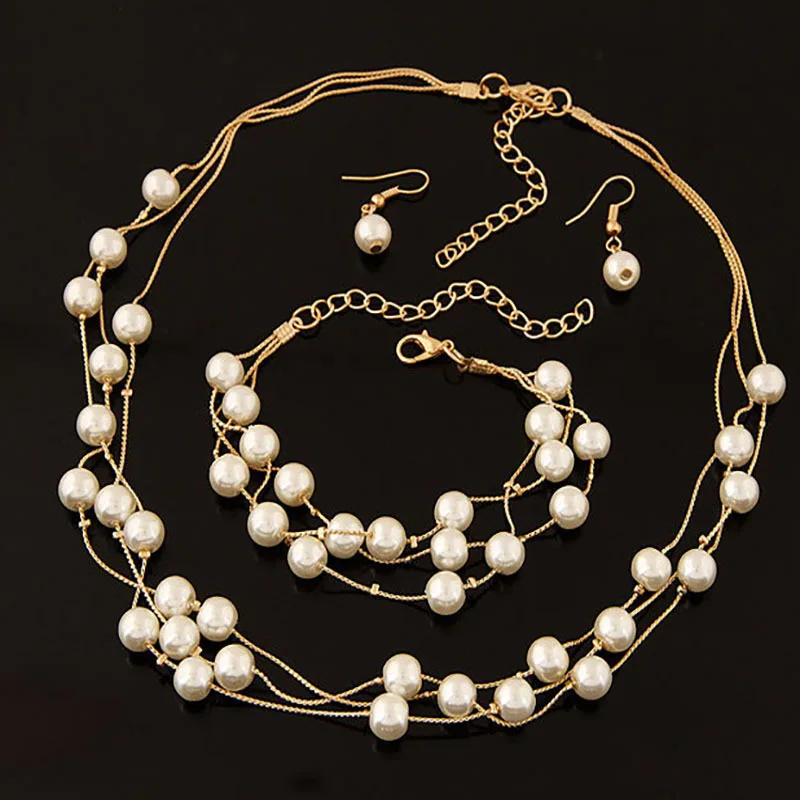 Classic Design Imitation Pearl Bridal Jewelry Set Double Layer Women Pearls Earrings Necklace Bracelet Sets For Party Wedding
Classic Design Imitation Pearl Bridal Jewelry Set Double Layer Women Pearls Earrings Necklace Bracelet Sets For Party Wedding
